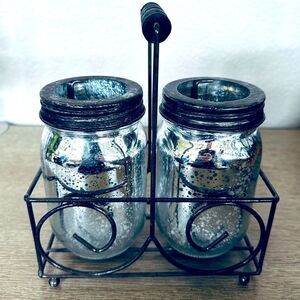 Farmhouse Metallic Mirrored Mason Jar Candle Holders Set